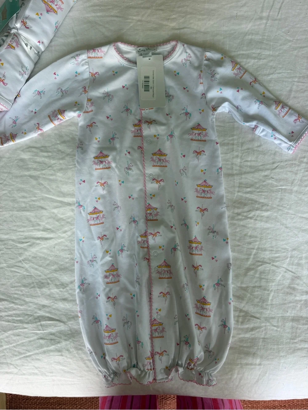 Kissy Kissy White Pajama Top with Pink Carousel Print